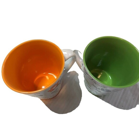2 Pier 1 12oz White w/Floral Orange & Apple Green Print w/Silicone Bottom Mugs - Picture 4 of 4